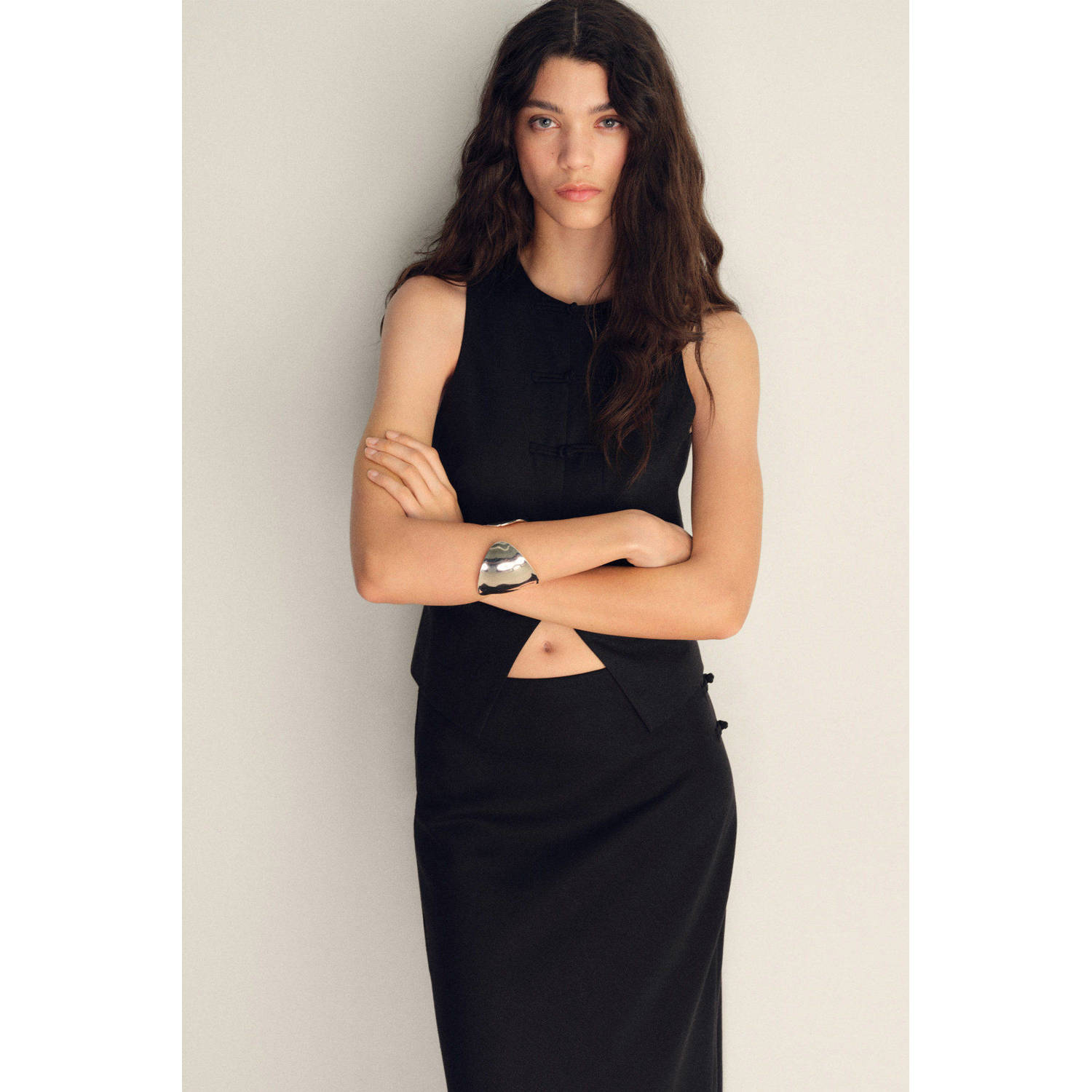 Mango linnen gilet zwart