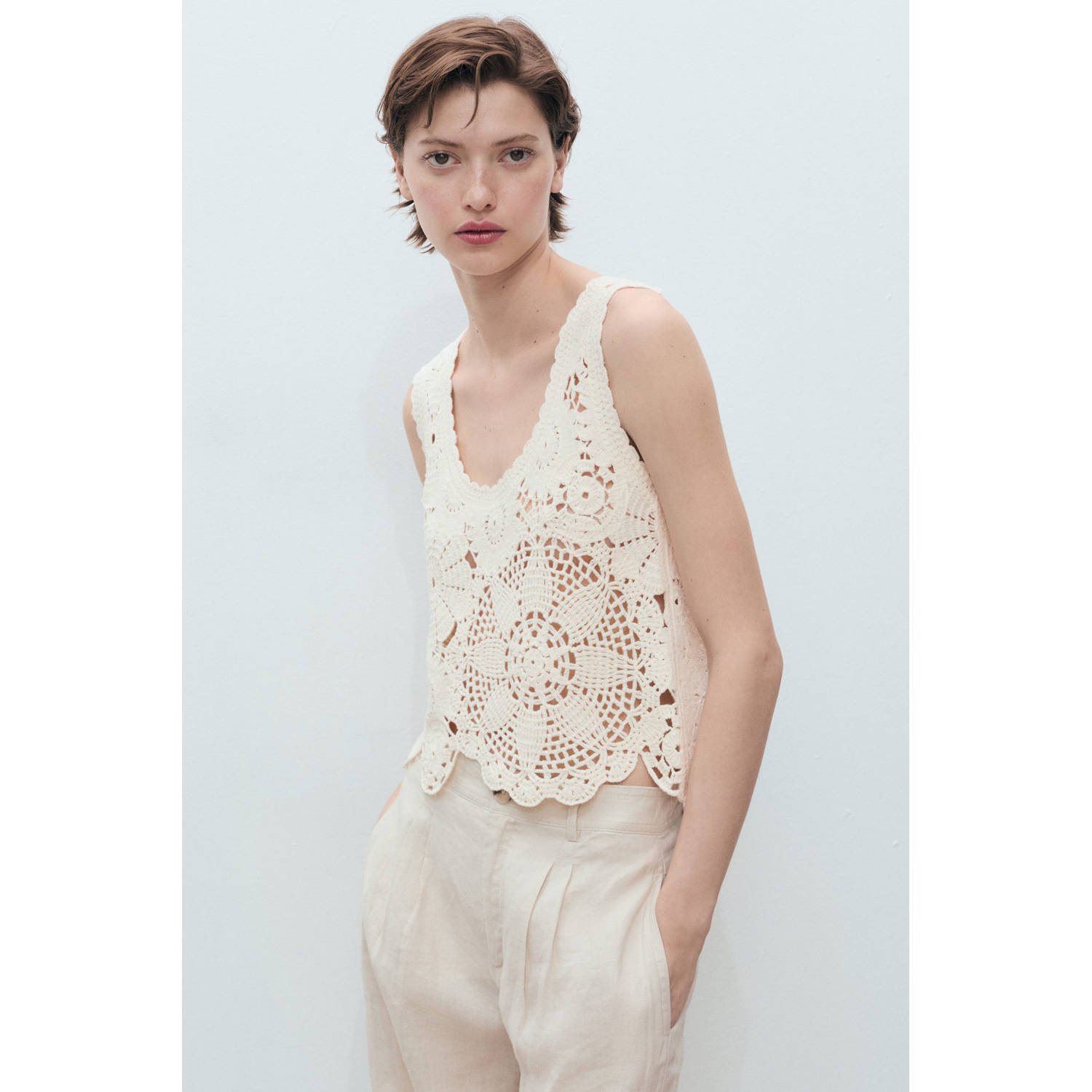 Mango top ecru crochet