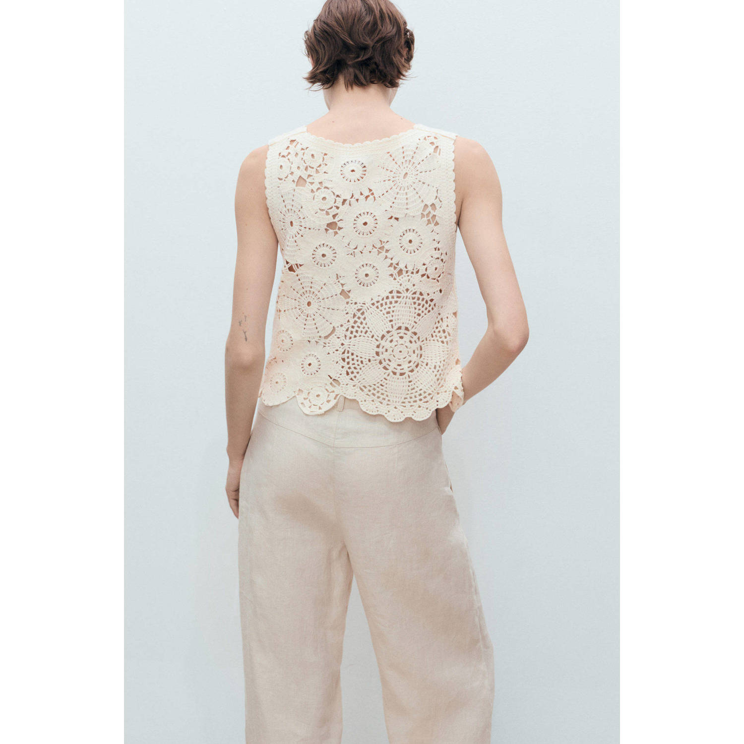 Mango top ecru crochet