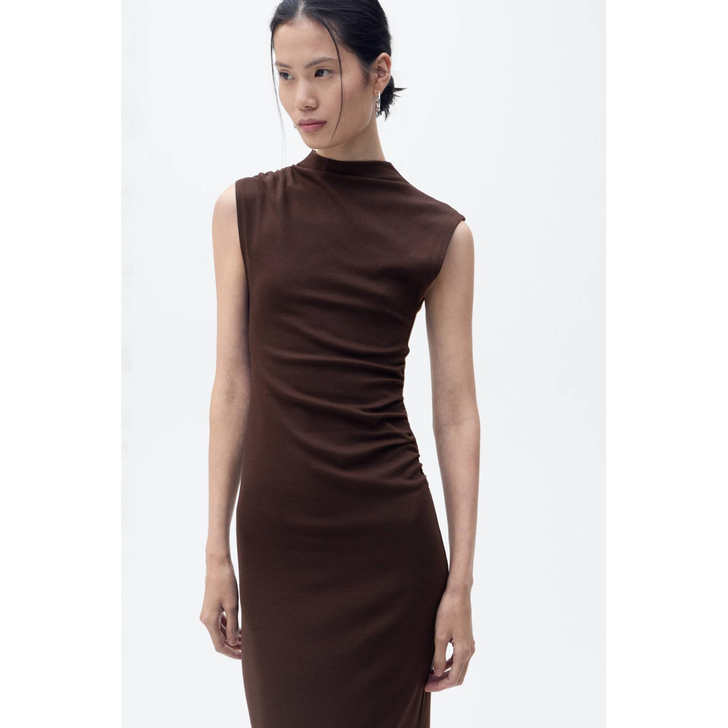 Mango midi jurk donkerbruin