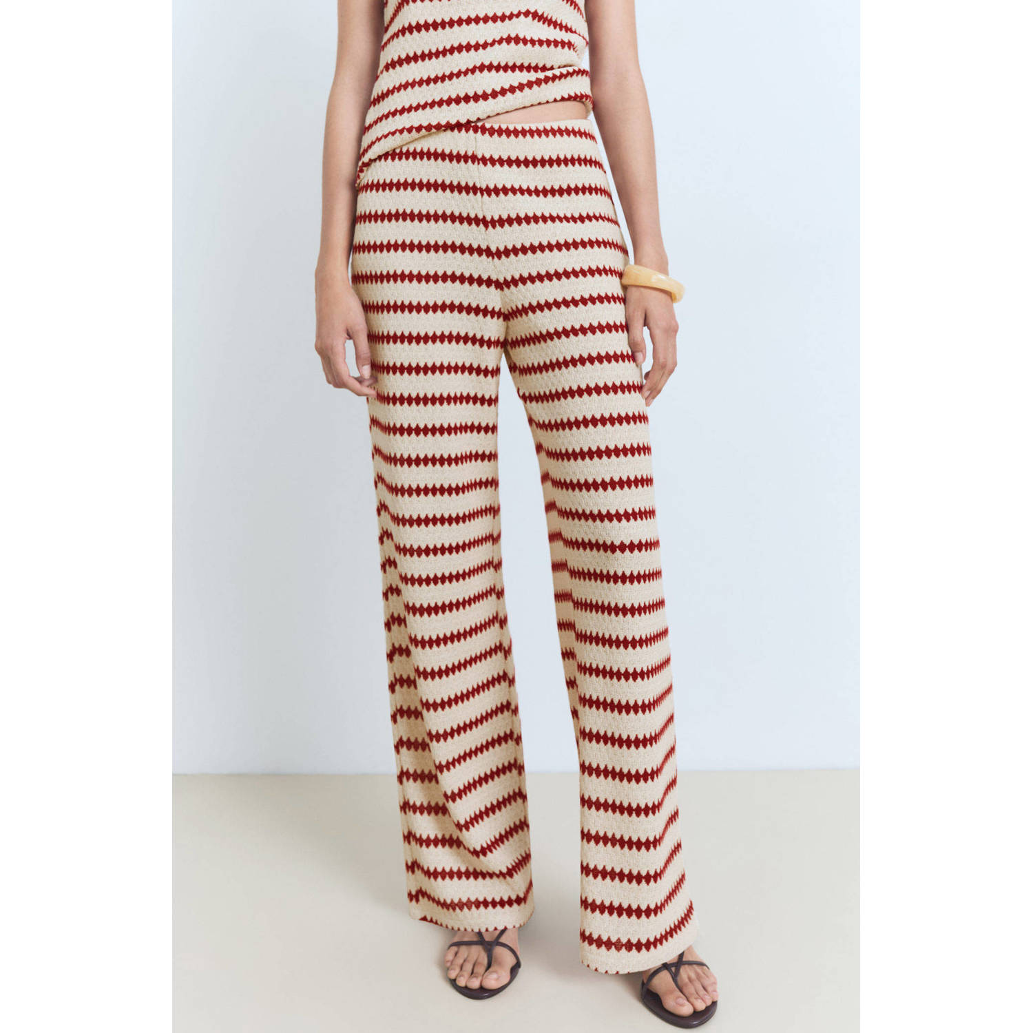 Mango wide leg high waist casual broek rood gebreid