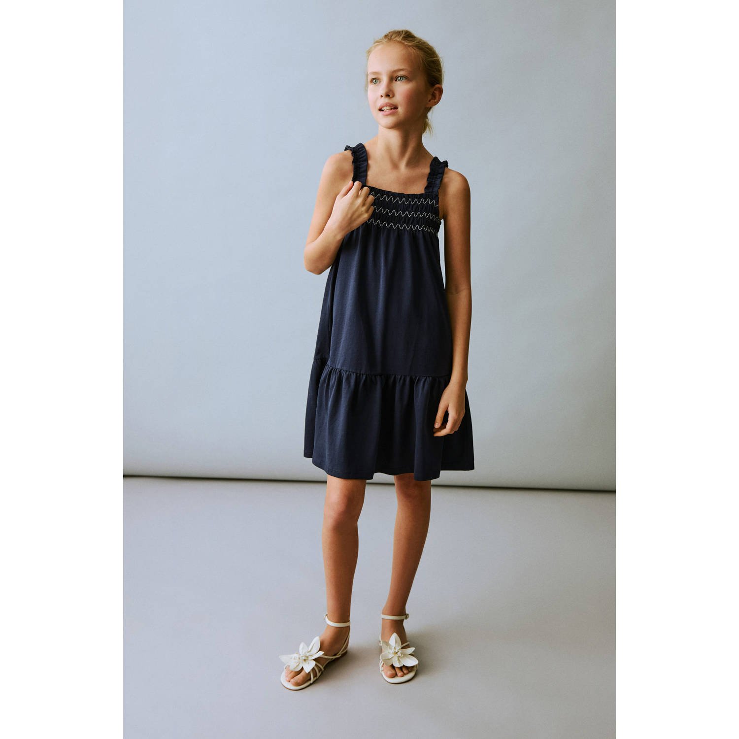 Mango Kids korte jurk donkerblauw