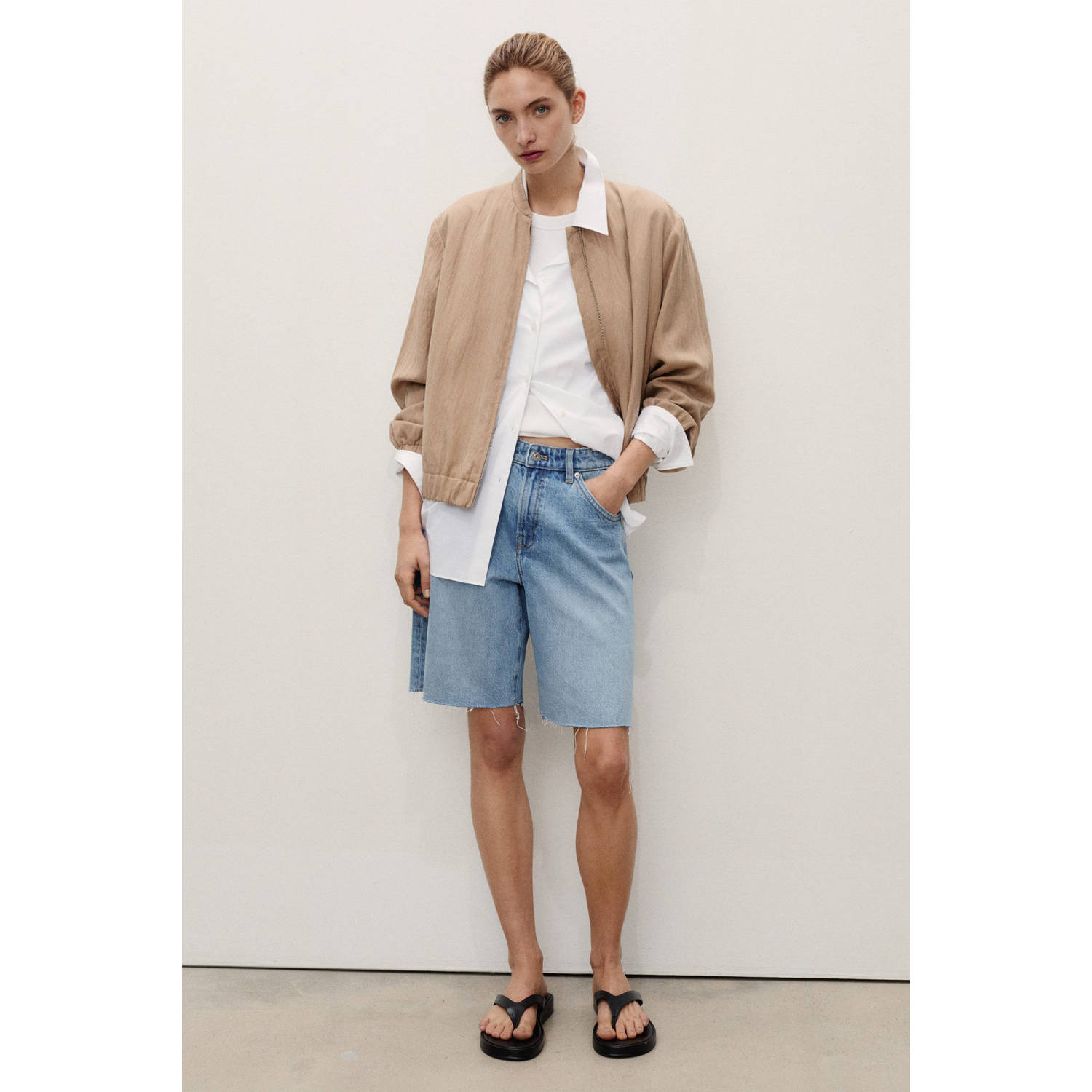 Mango denim wide leg high waist short light blue denim