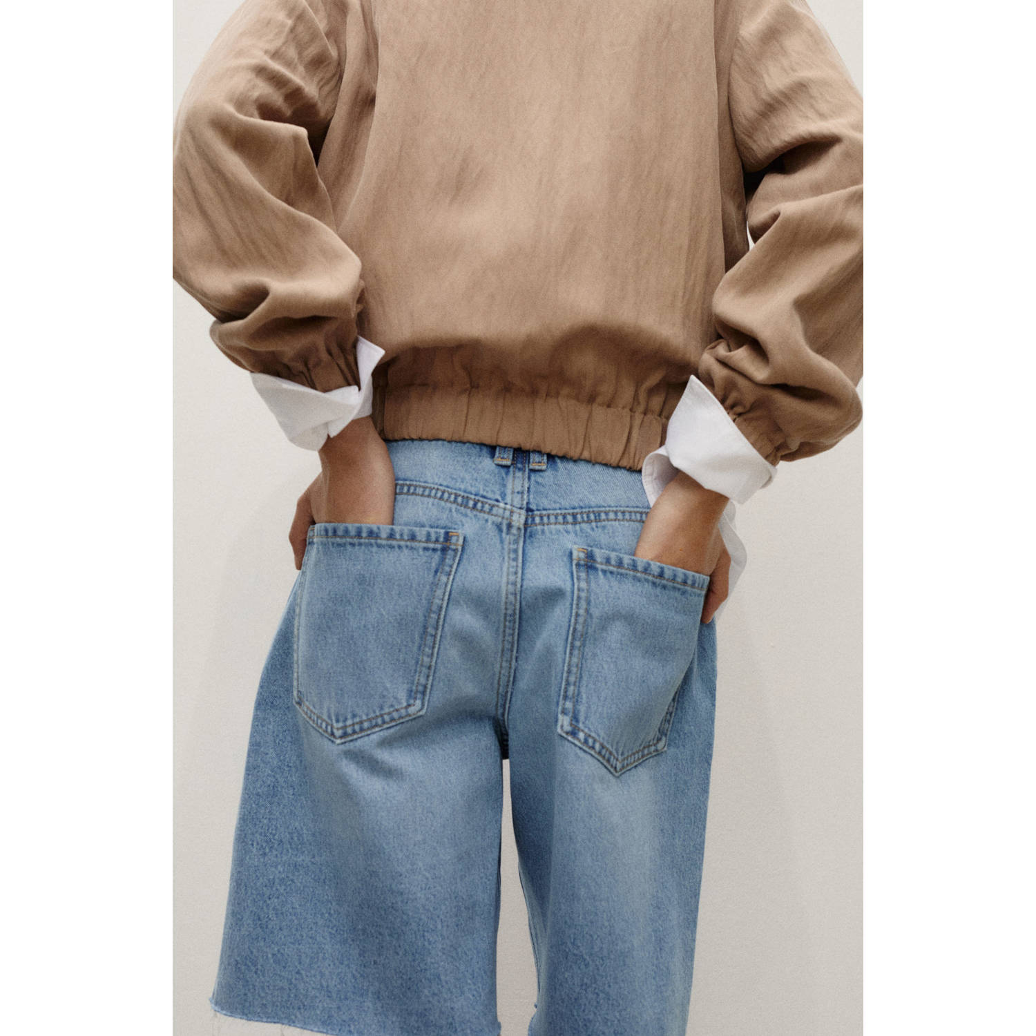 Mango denim wide leg high waist short light blue denim