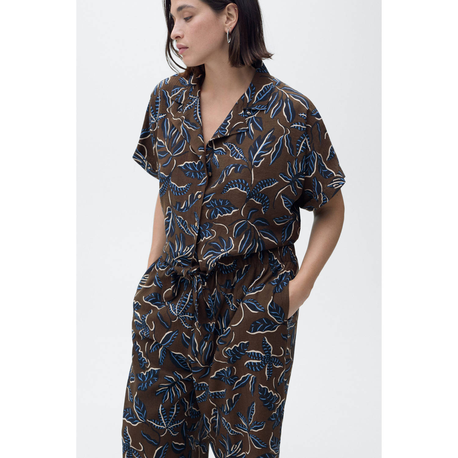 Mango wide leg regular waist broek bruin