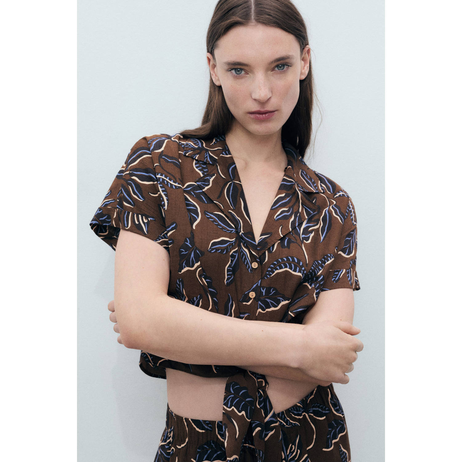 Mango blouse bruin
