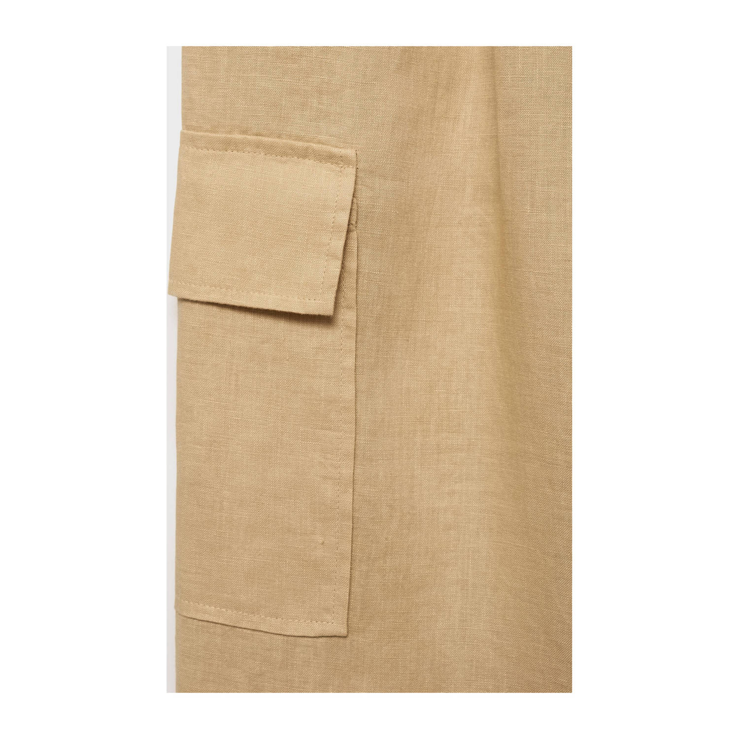 Mango linnen wide leg cargo broek beige