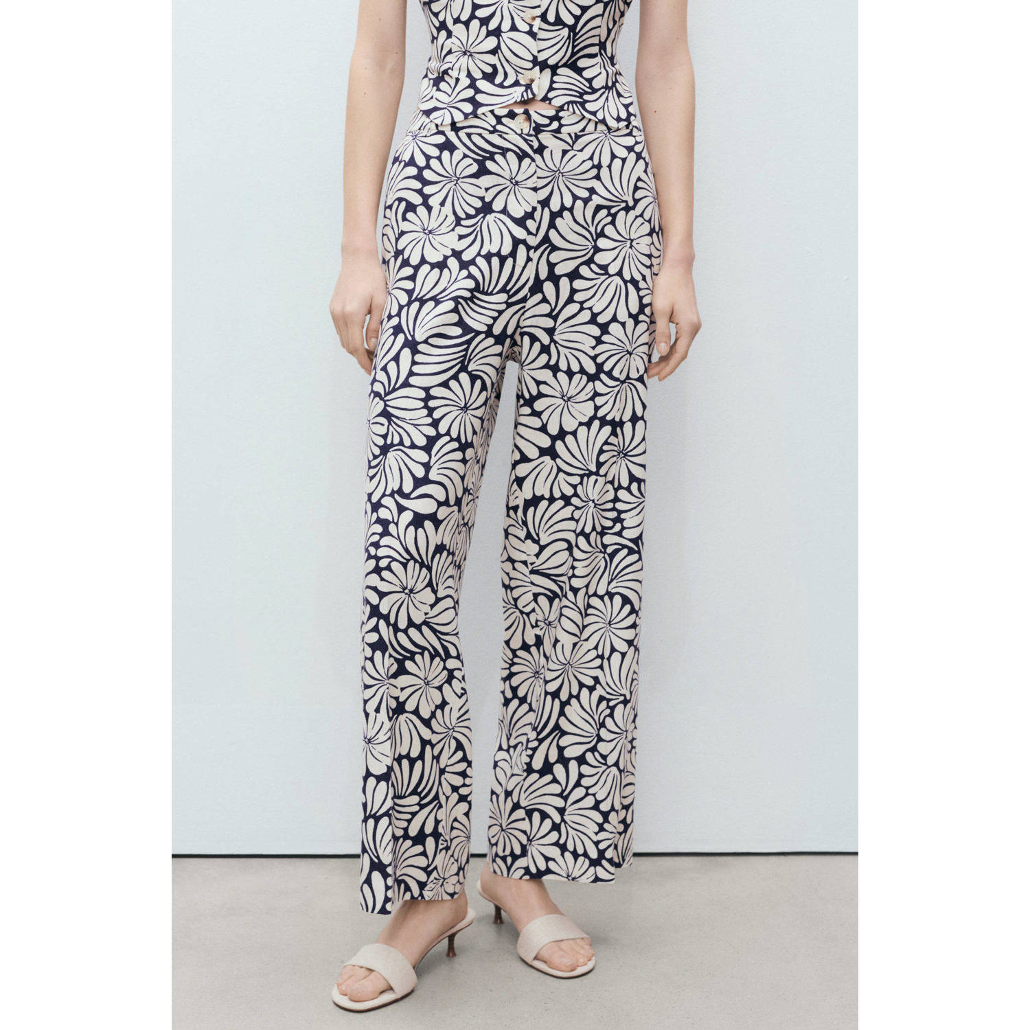 Mango linnen wide leg regular waist broek ecru