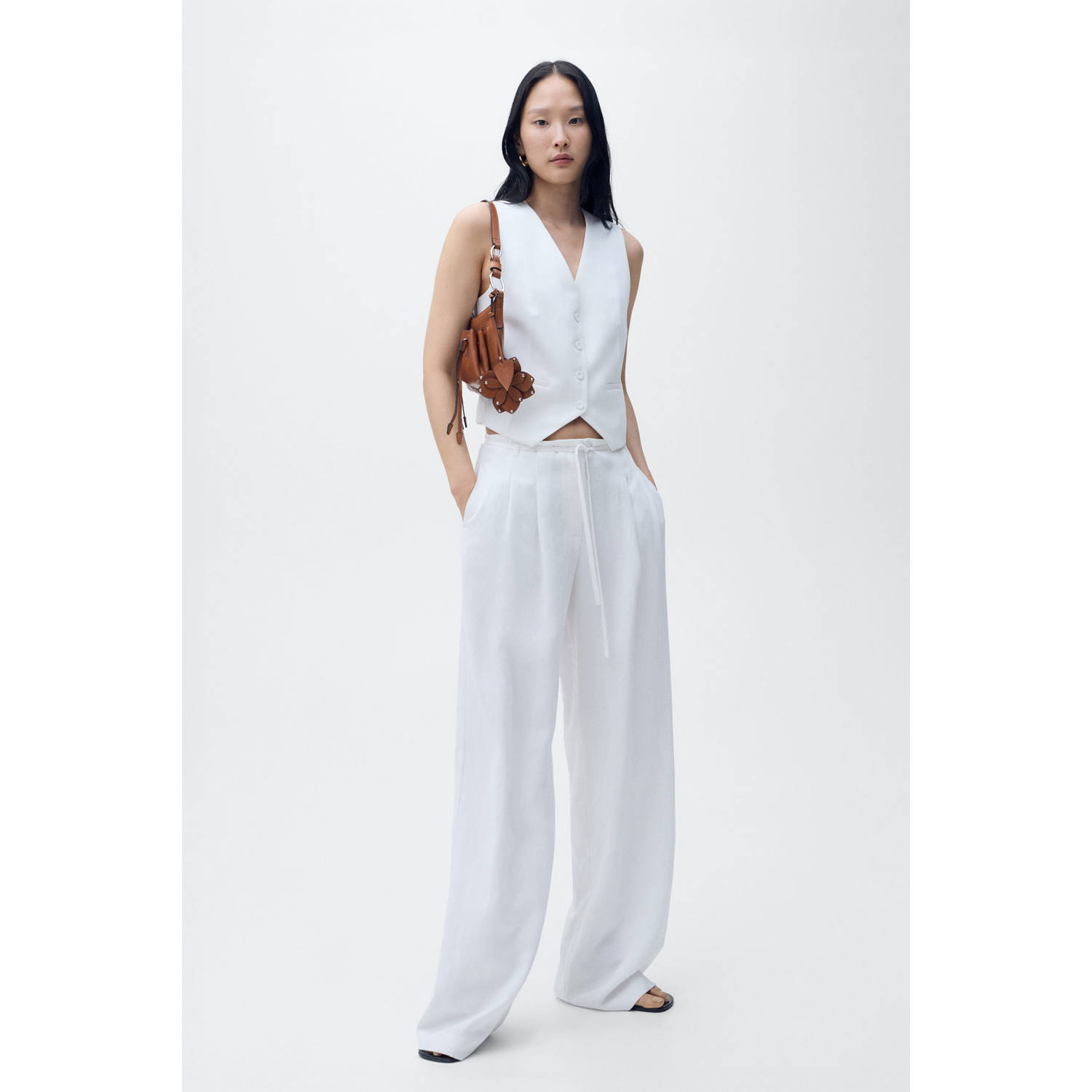 Mango wide leg regular waist pantalon wit