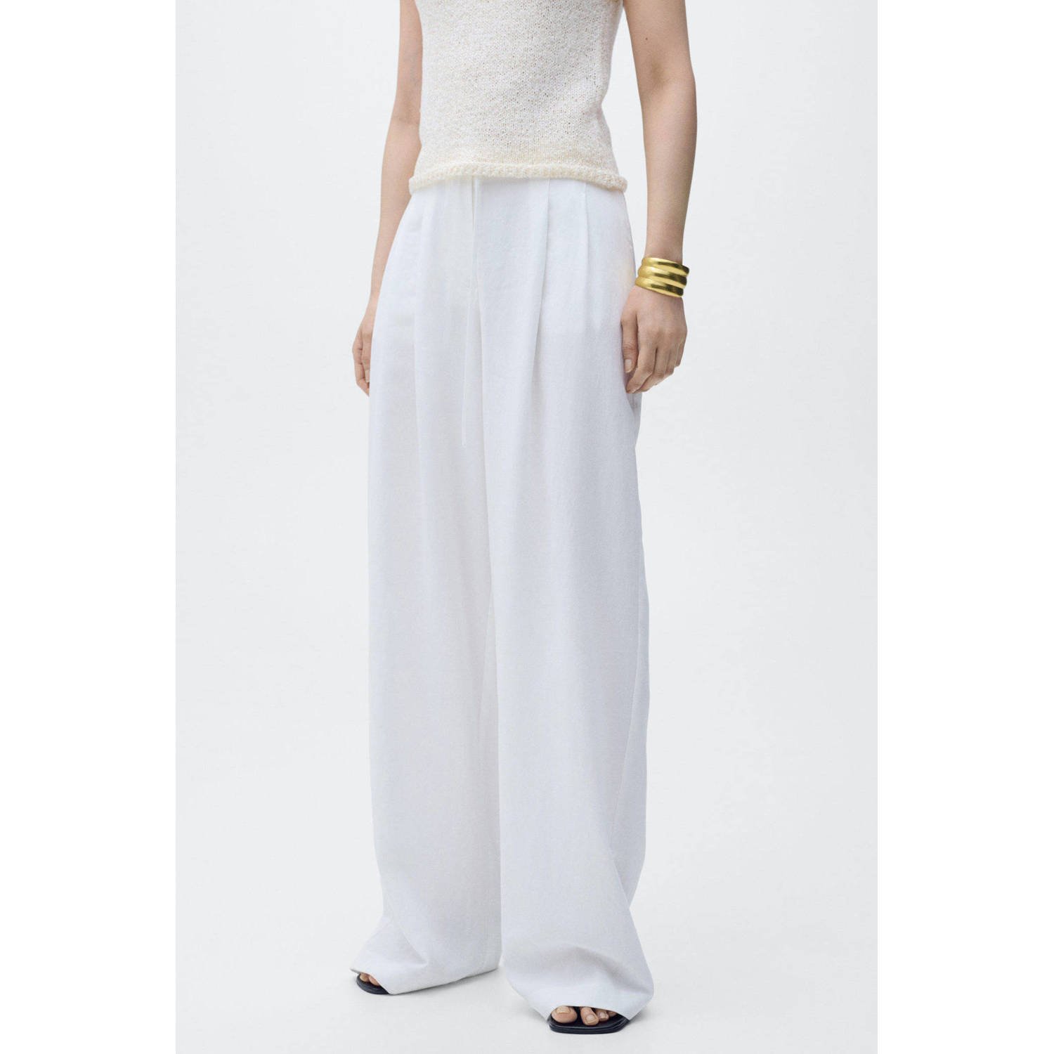 Mango wide leg regular waist pantalon wit