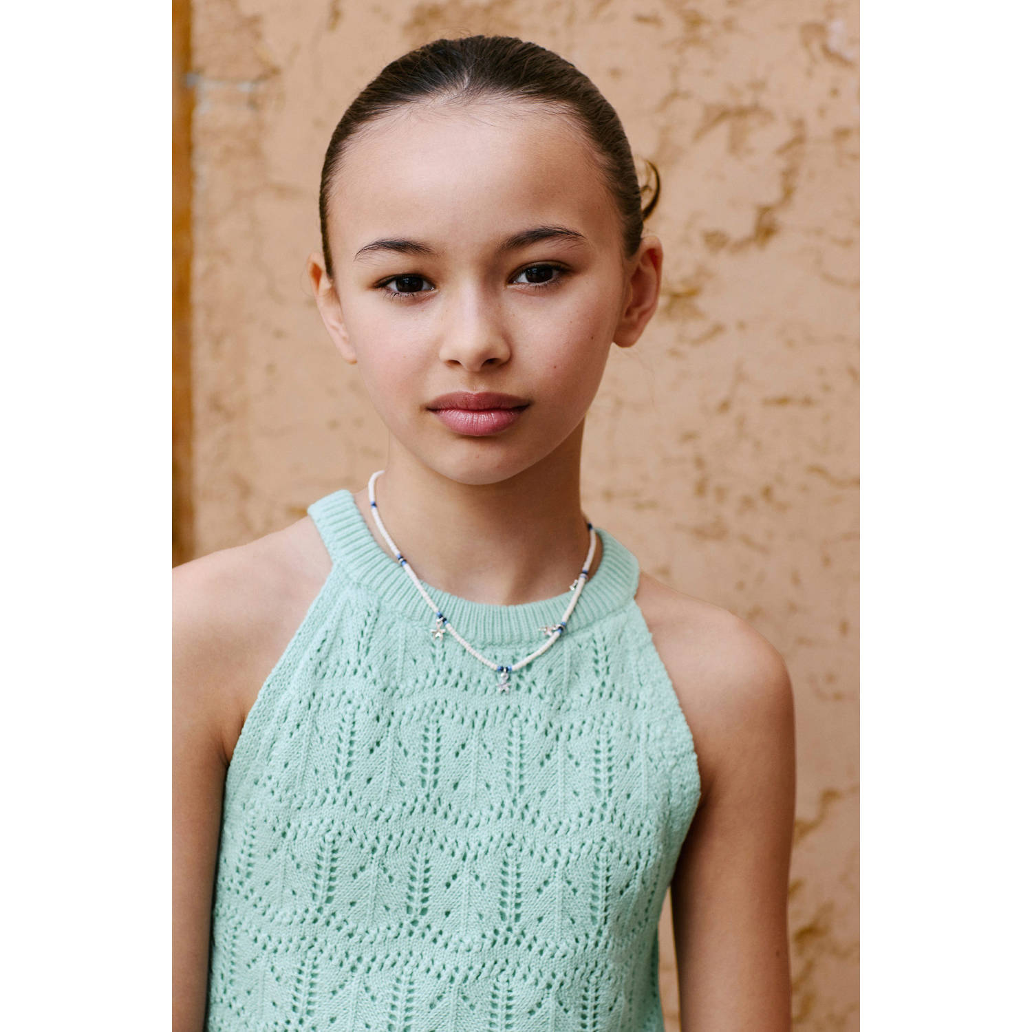 Mango Kids mouwloze top mintgroen ajour