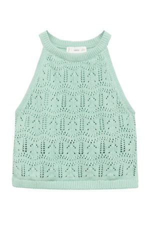 mouwloze top mintgroen ajour