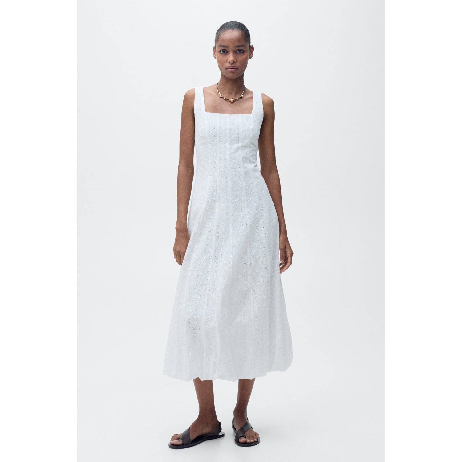 Mango midi jurk broderie wit