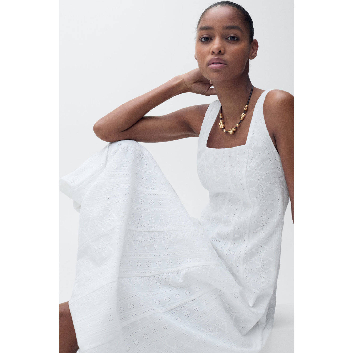Mango midi jurk broderie wit