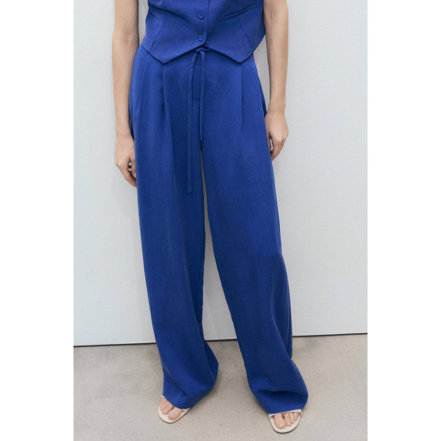 Mango wide leg regular waist pantalon blauw