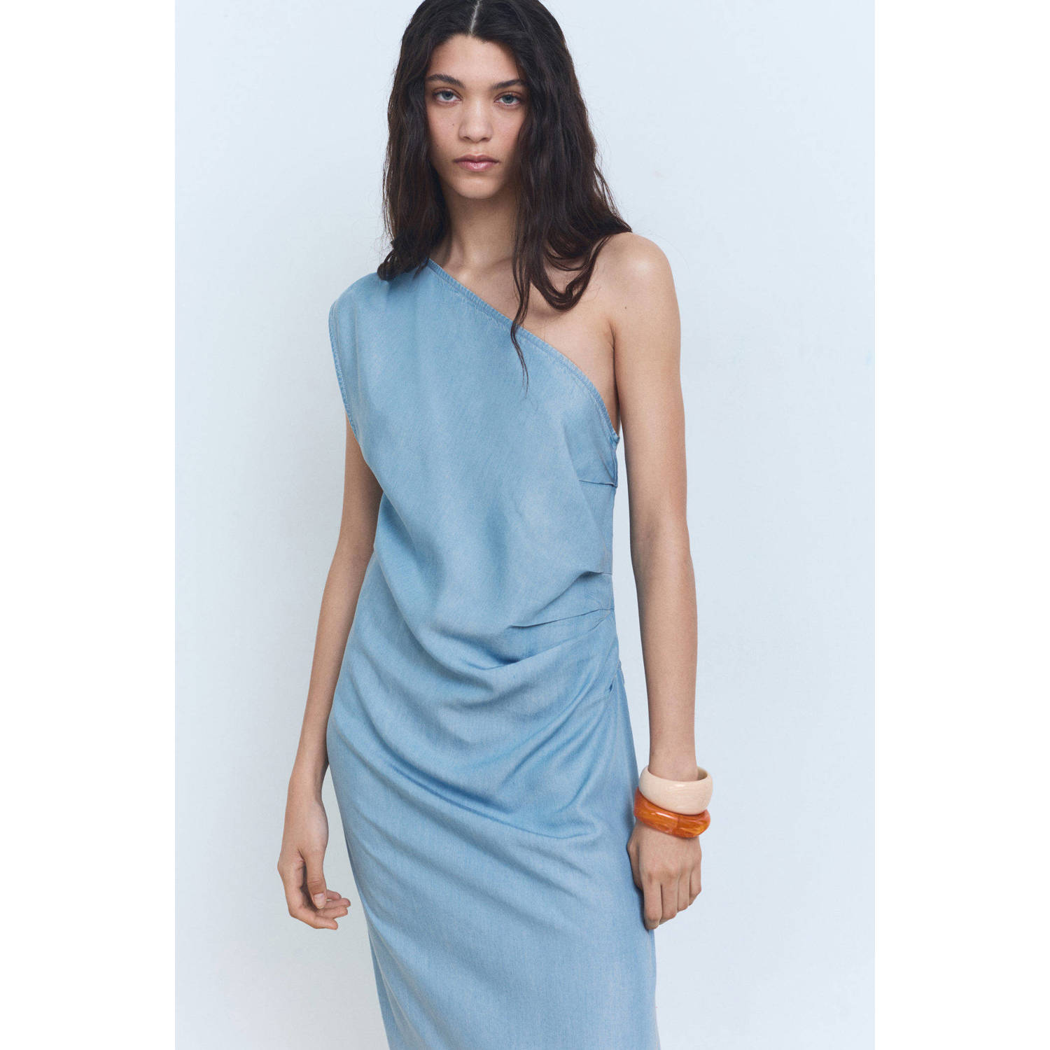 Mango denim midi jurk light blue denim