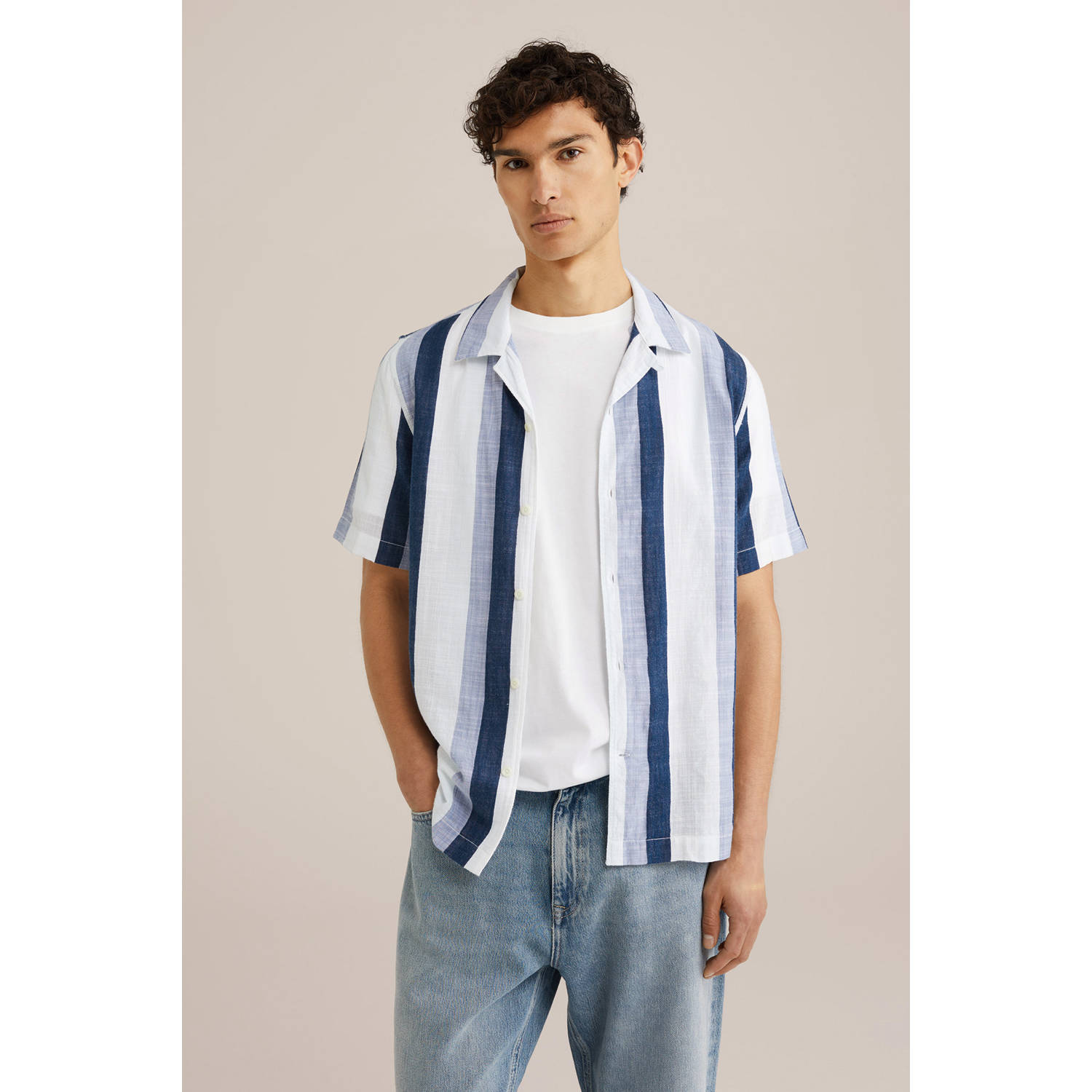 WE Fashion casual overhemd met textuur blauw