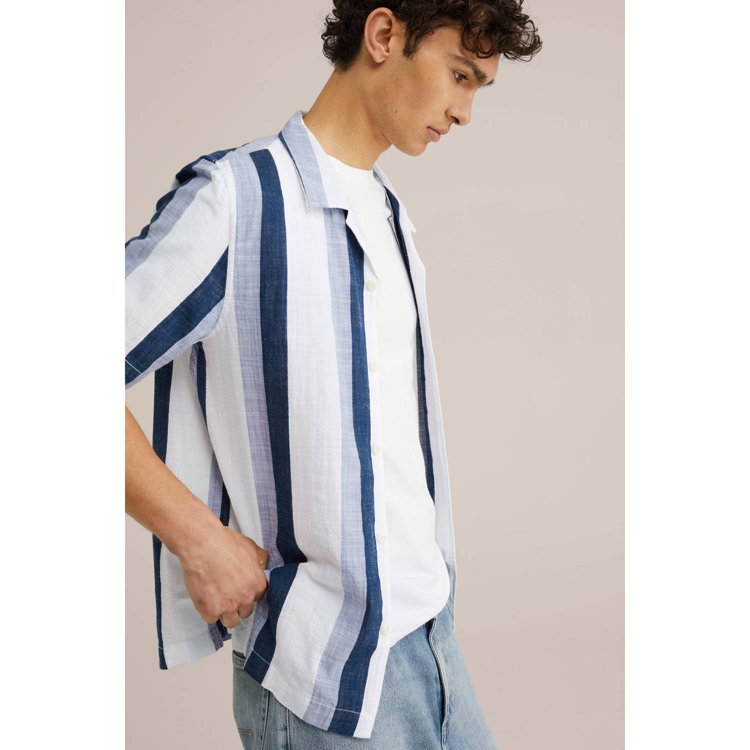 WE Fashion casual overhemd met textuur blauw