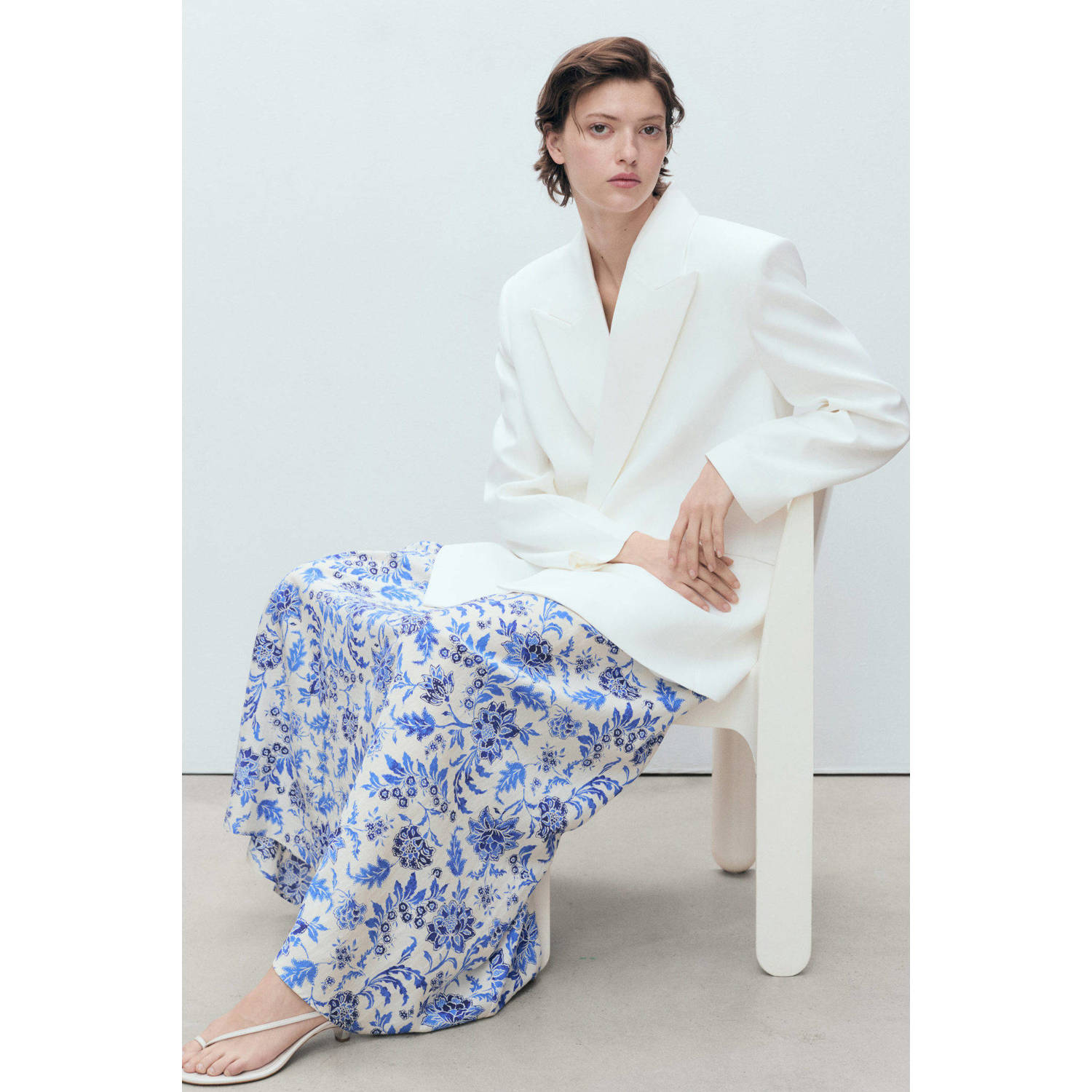 Mango midi rok ecru