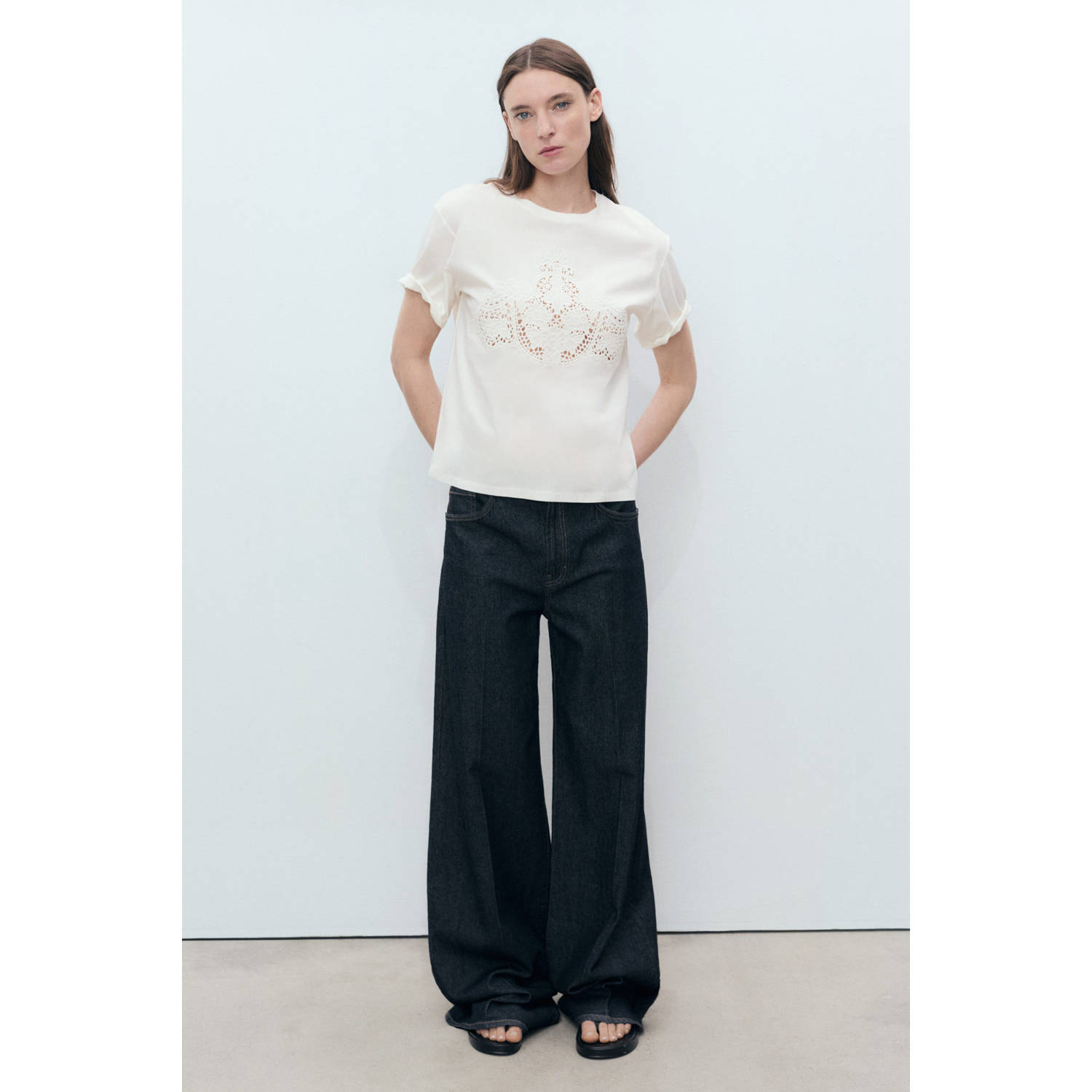 Mango T-shirt ecru gehaakt