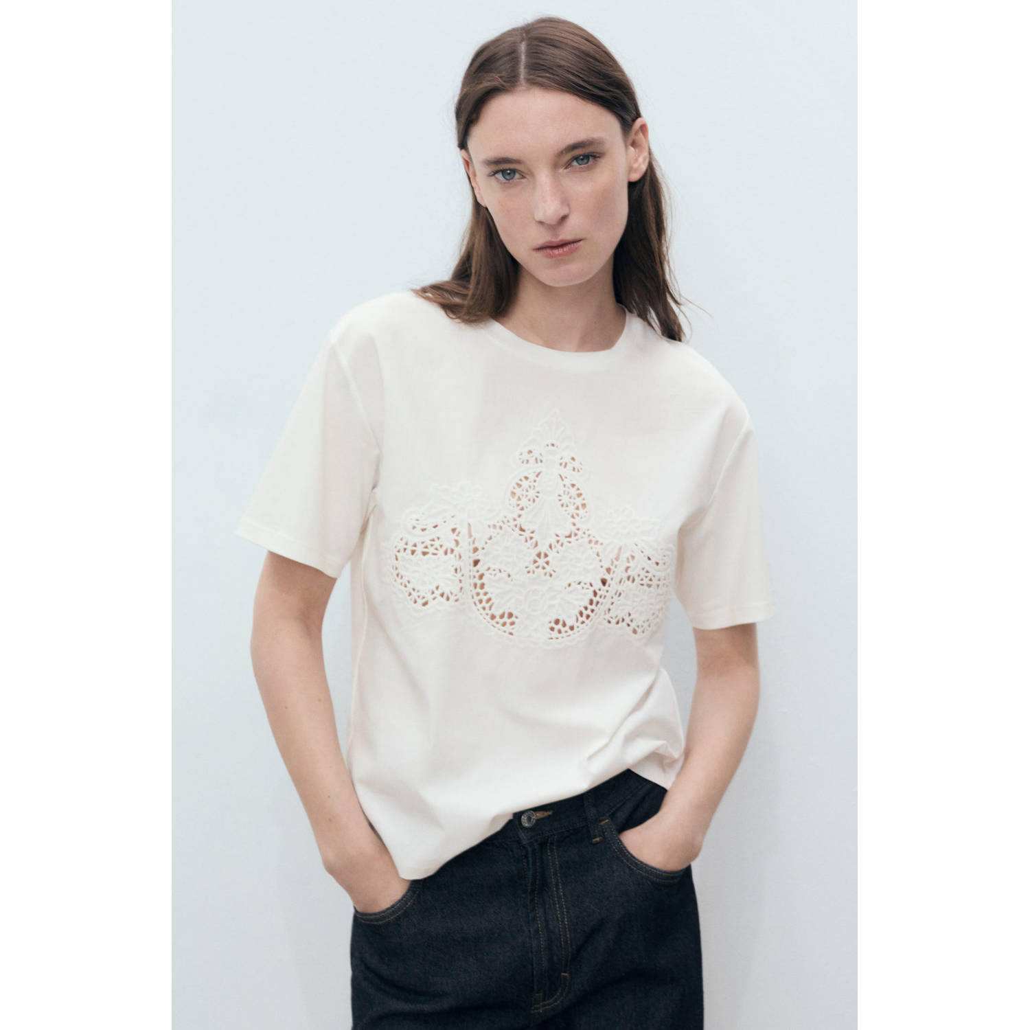 Mango T-shirt ecru gehaakt