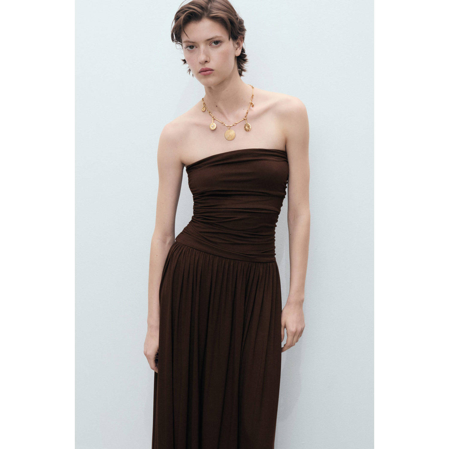 Mango midi jurk donkerbruin