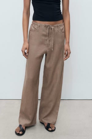 linnen wide leg regular waist broek bruin