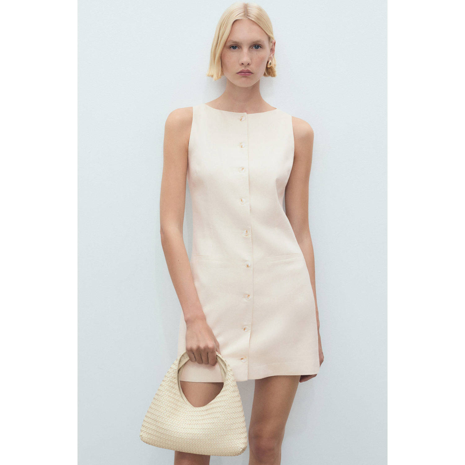 Mango linnen mini jurk ecru