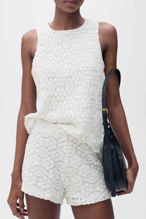 slim regular waist casual short ecru crochet