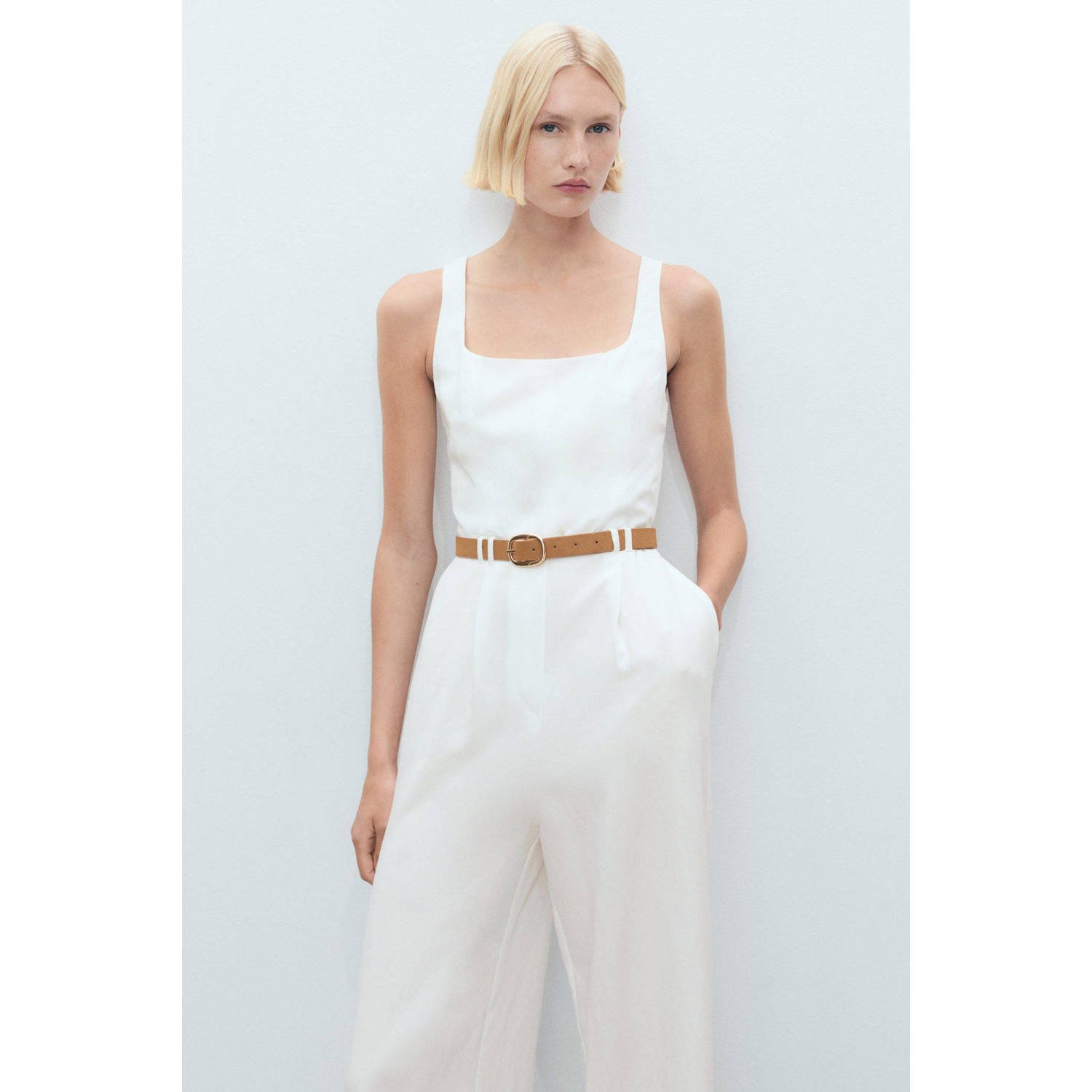 Mango wide leg jumpsuit ecru