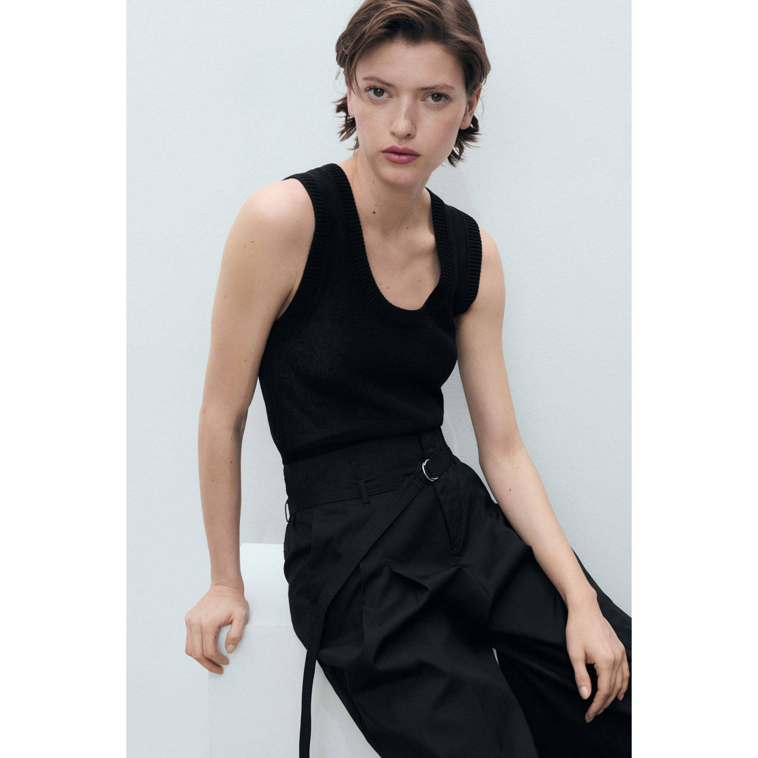 Mango wide leg high waist broek zwart