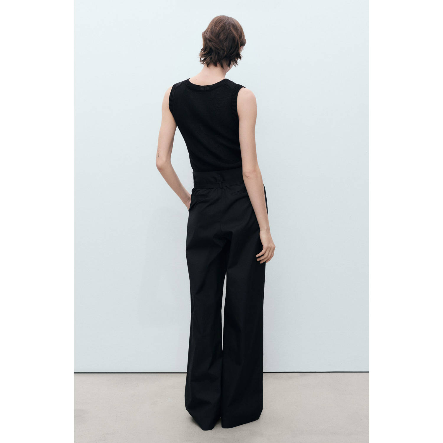 Mango wide leg high waist broek zwart