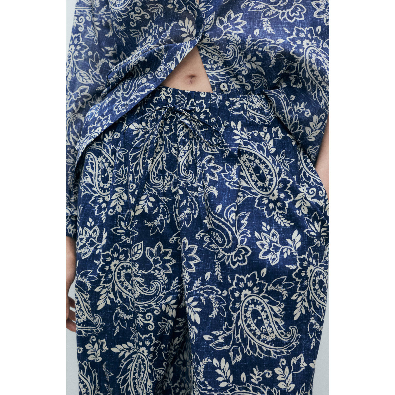 Mango wide leg high waist broek donkerblauw