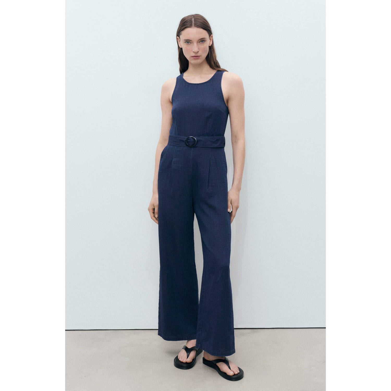 Mango denim wide leg jumpsuit donkerblauw