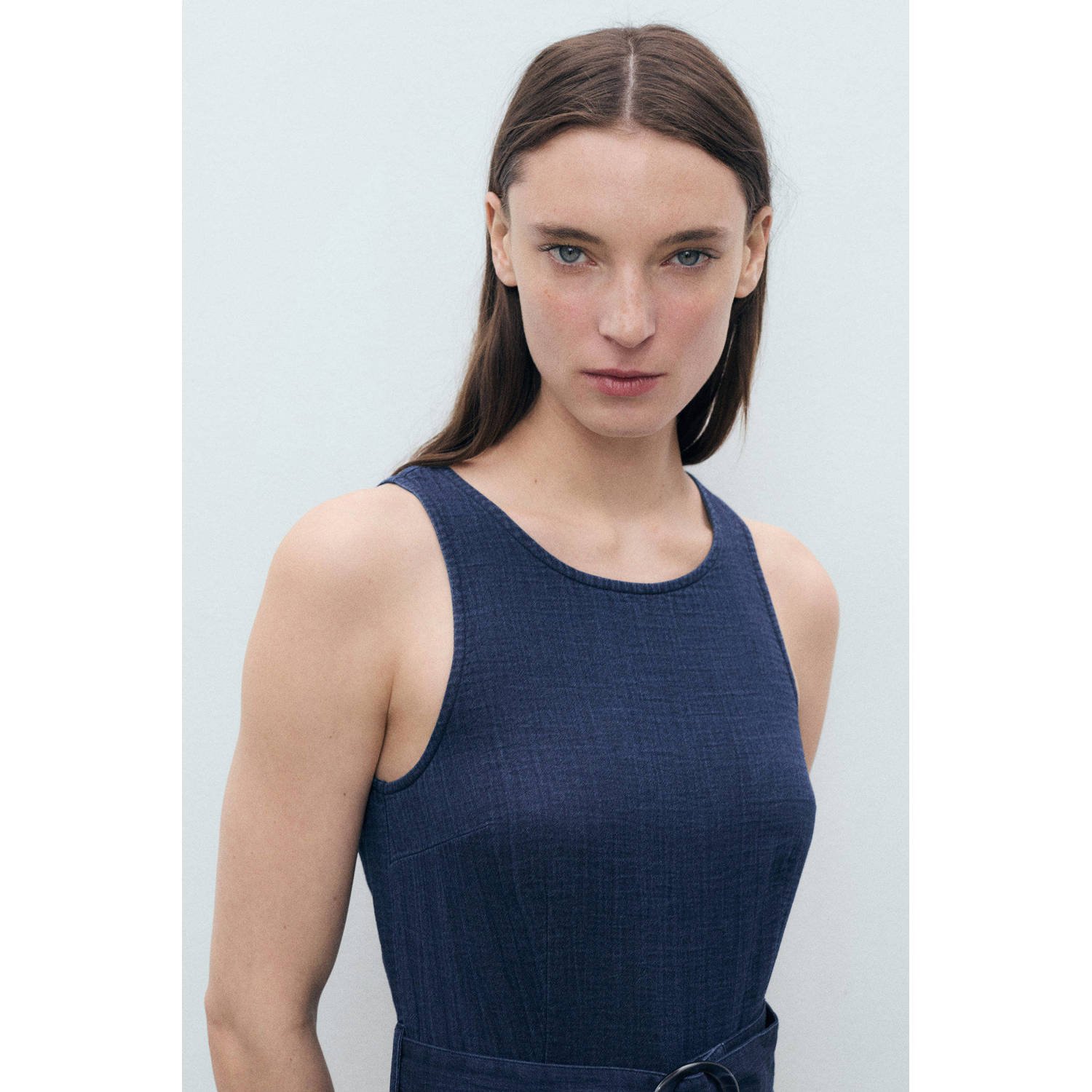 Mango denim wide leg jumpsuit donkerblauw