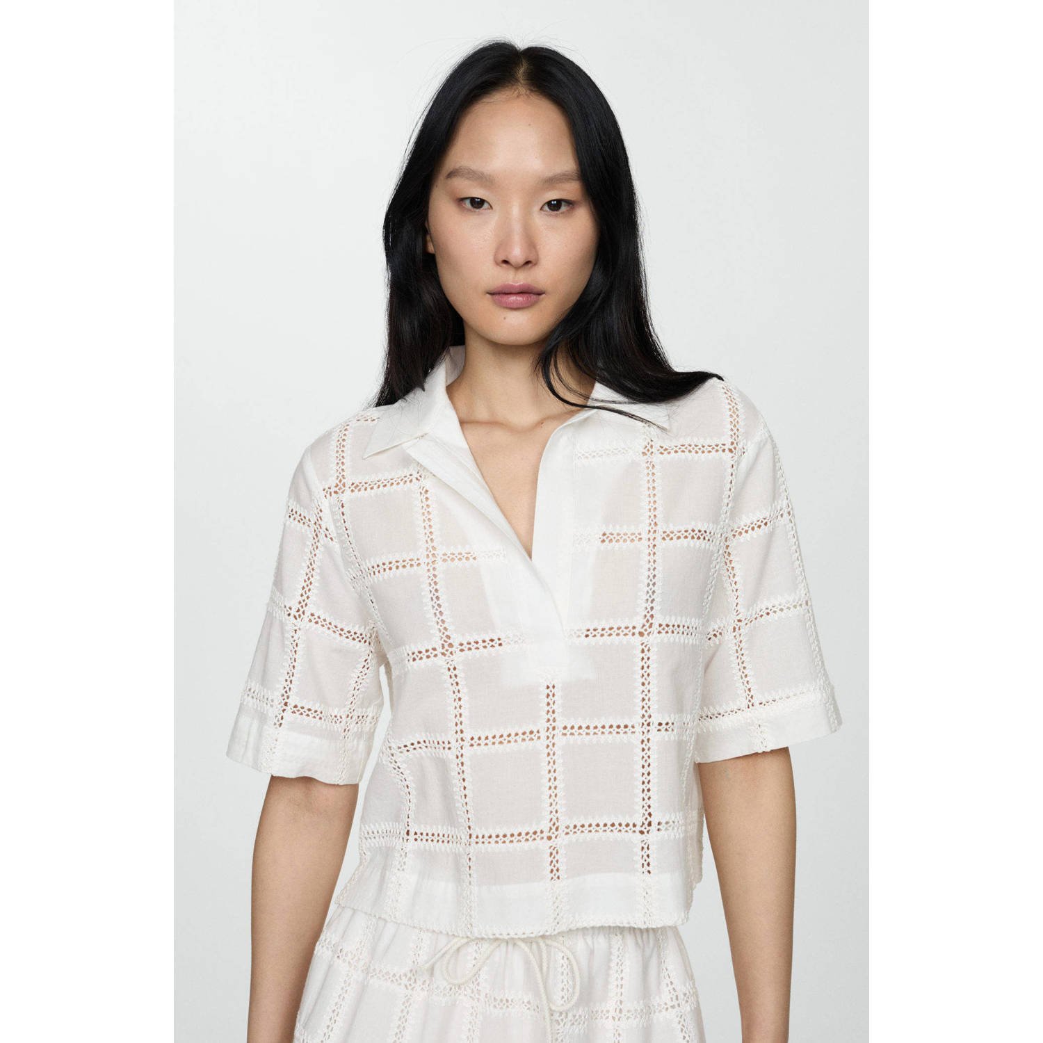 Mango top wit broderie