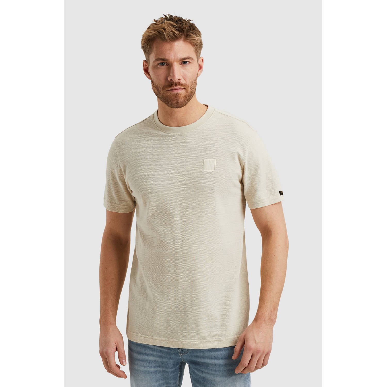 PME LEGEND Heren Polo's & T-shirts Short Sleeve R-neck Jacquard Stripes Beige