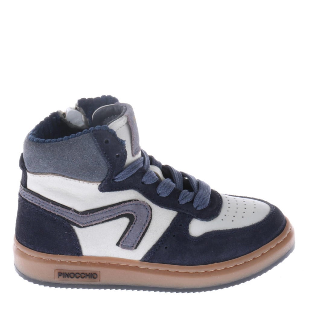 Donkerblauw en witte jongens Pinocchio leren sneakers met rits- en vetersluiting