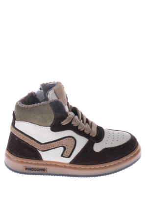 leren sneakers donkerbruin/wit