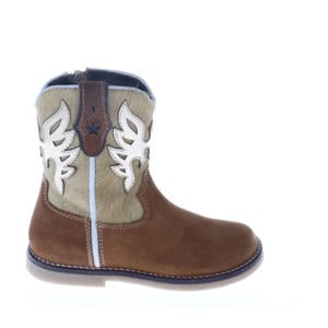 suède cowboylaarzen met ponyhair cognac/beige