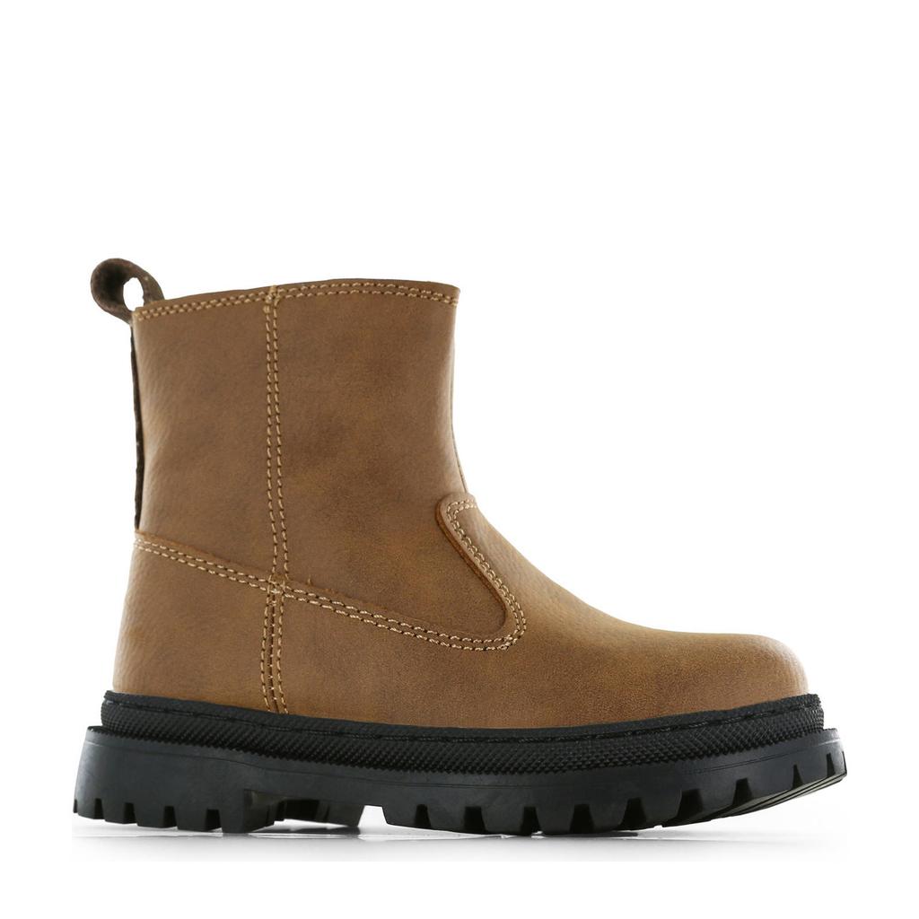 Cognackleurige jongens Shoesme leren enkelboots met ritssluiting