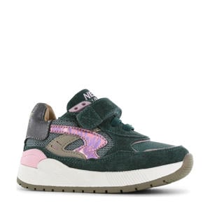 leren sneakers donkergroen/roze