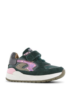 leren sneakers donkergroen/roze