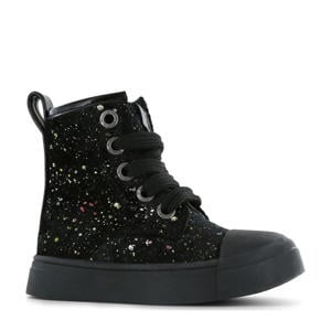 fluwelen sneakers met glitters zwart