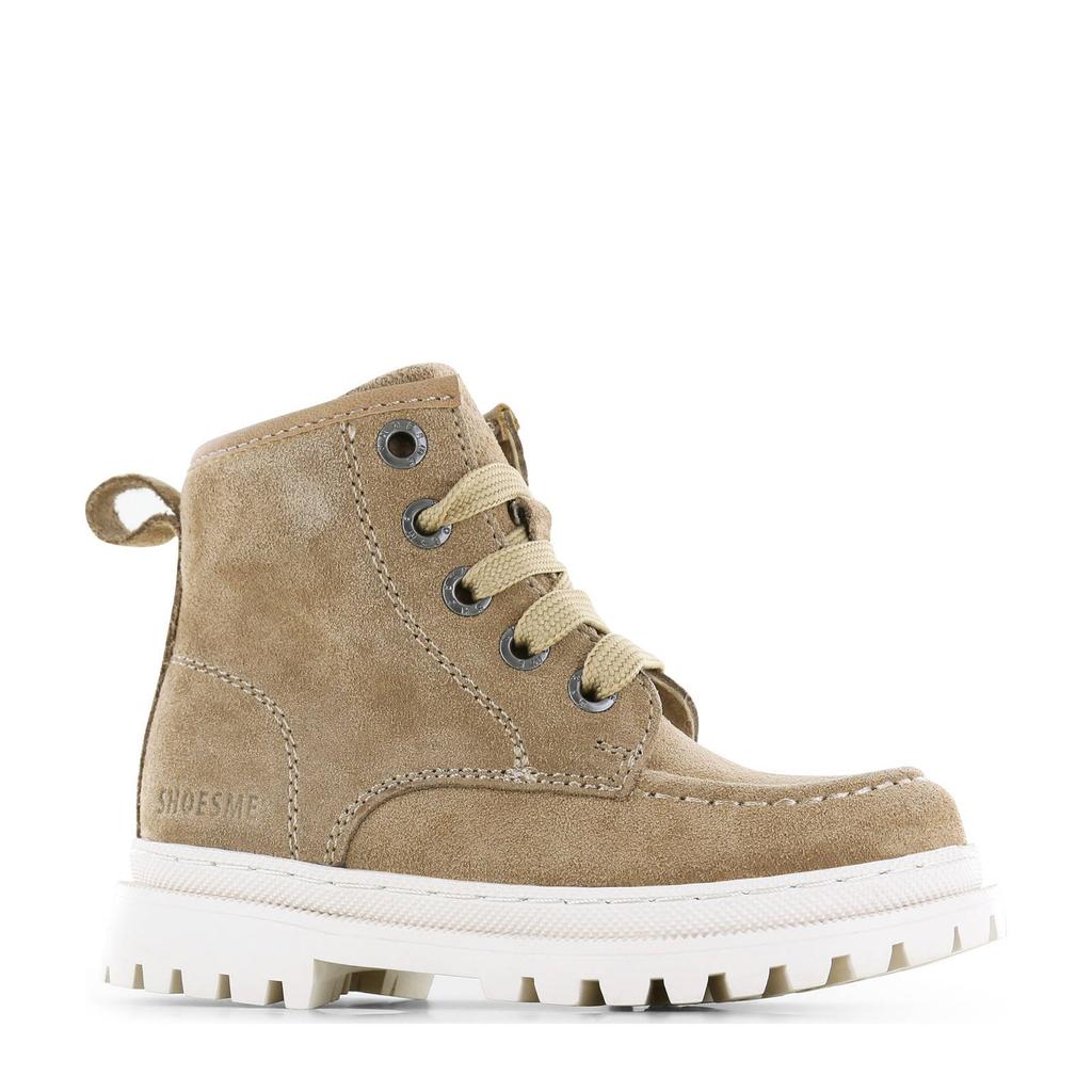 Beige meisjes Shoesme suède veterboots met rits- en vetersluiting