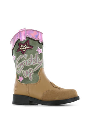 suède cowboylaarzen cognac/roze