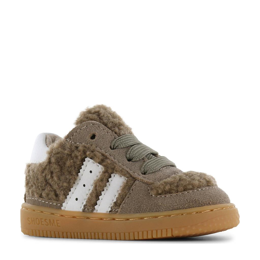 Bruine meisjes Shoesme teddy sneakers van suède met veters