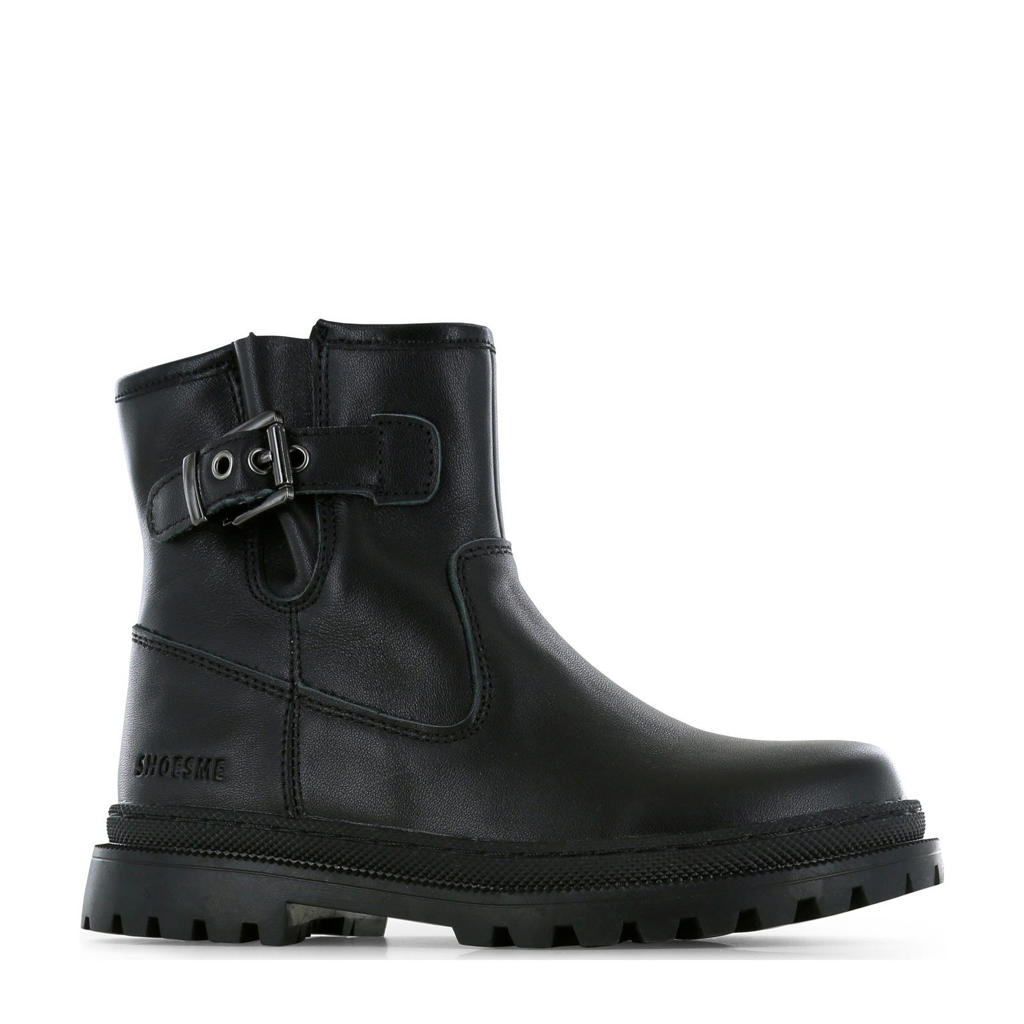 Zwarte meisjes Shoesme leren bikerboots met ritssluiting