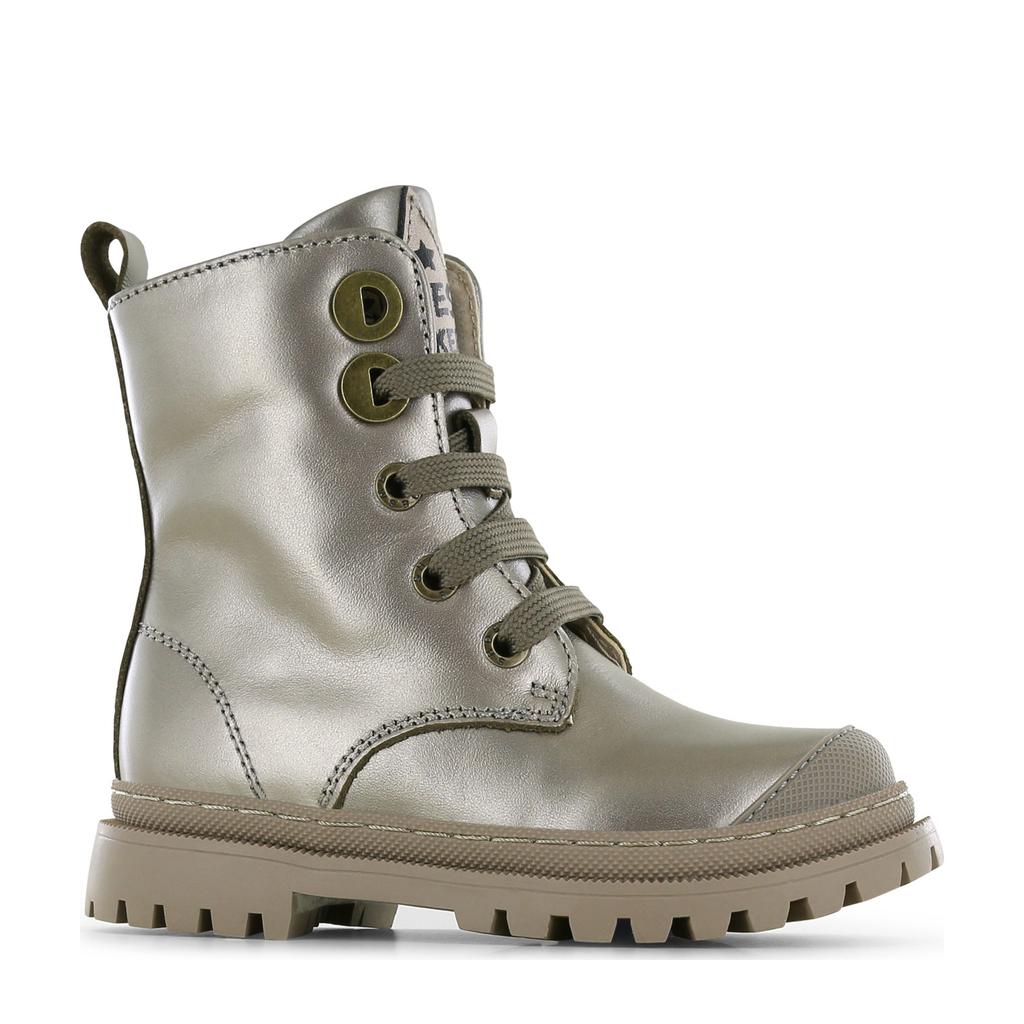 Champagne meisjes Shoesme leren veterboots met rits- en vetersluiting