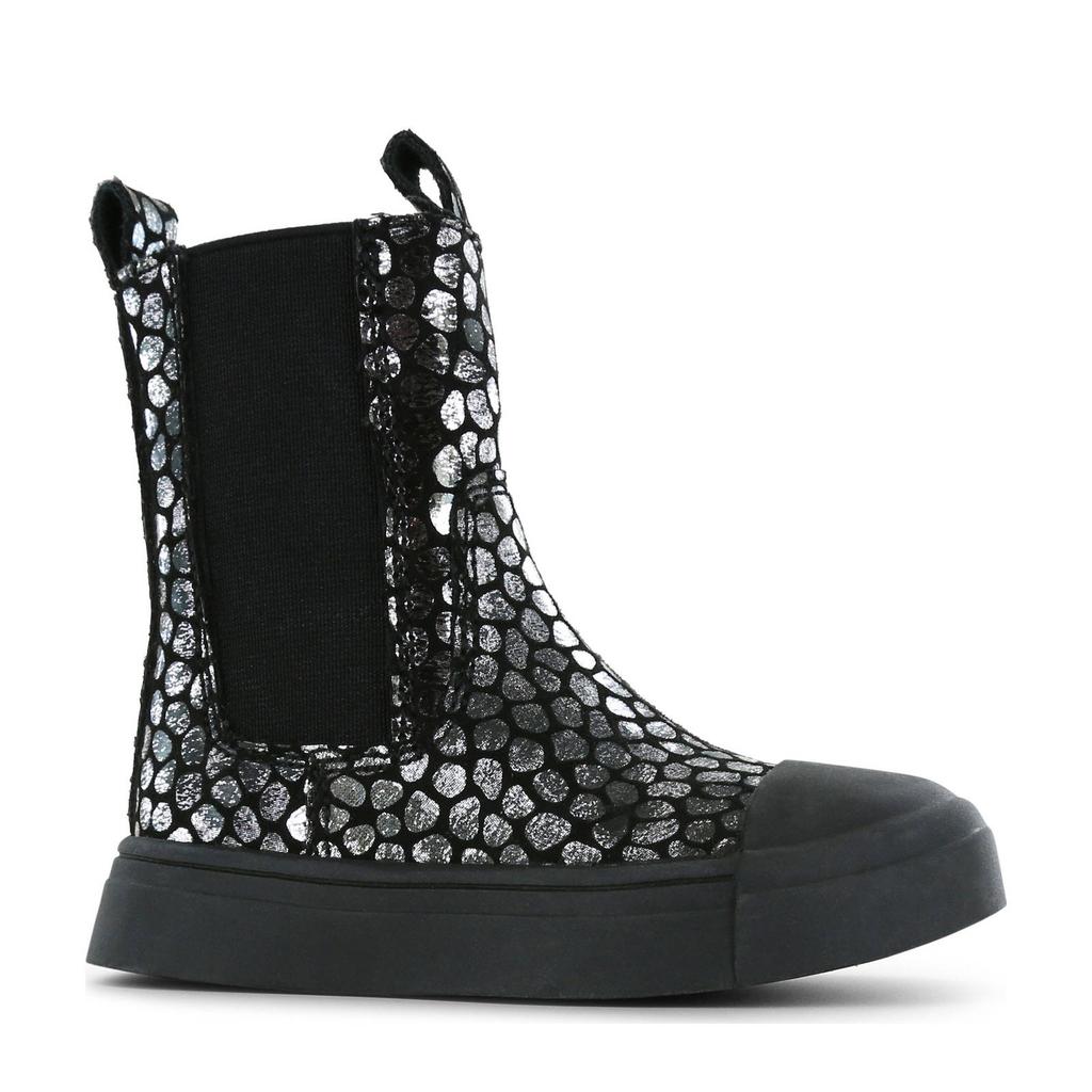 Zwart en zilverkleurige meisjes Shoesme enkelboots van imitatieleer met ritssluiting